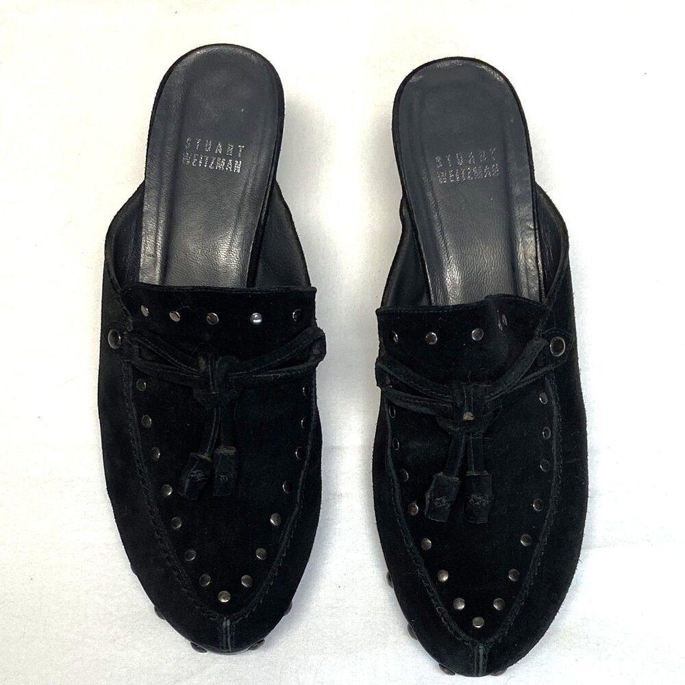 Stuart Weitzman Black Suede Studded Tassel Clog M… - image 3